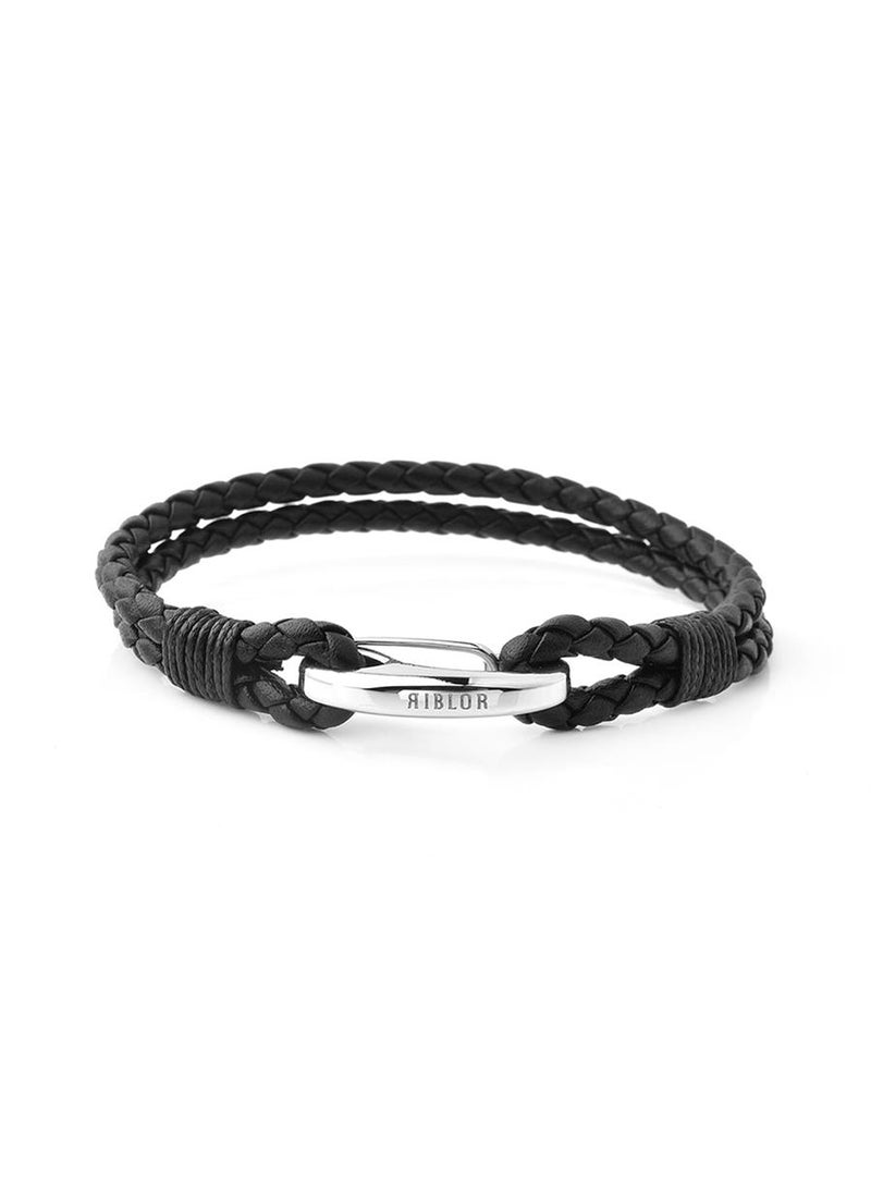 Riblor Margo Leather Bracelet For Men Black And Silver - Image 1