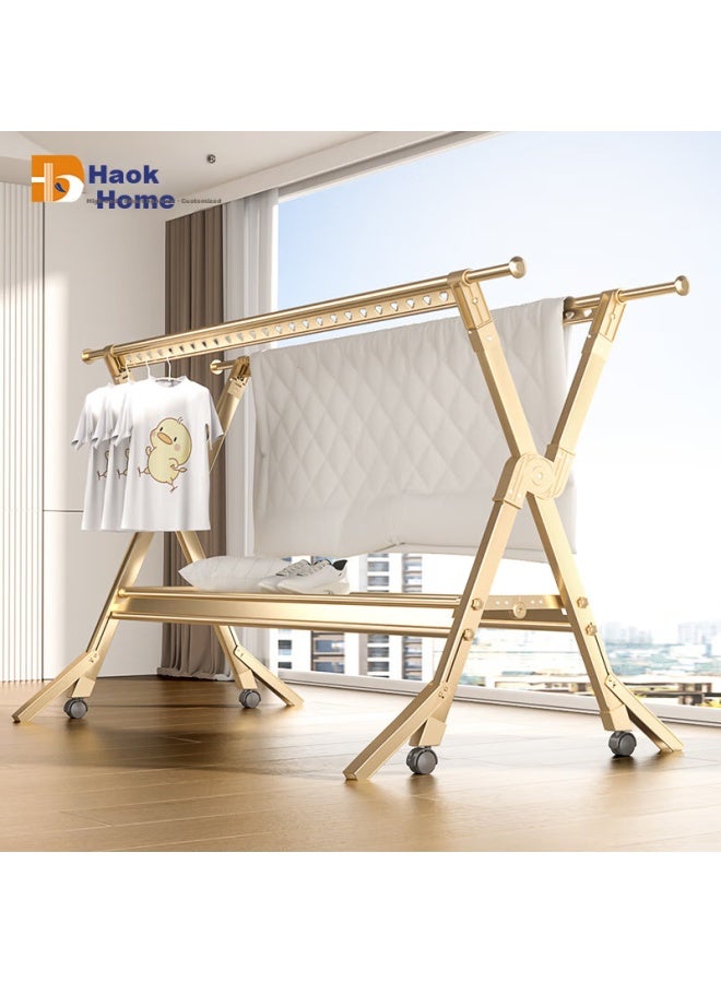 Hkg Clothes Drying Rack, Floor-standing Aluminum Alloy Foldable Extendable Indoor Balcony Household Clothes Drying And Quilt Drying Tool, Clothes Hanger - Image 1