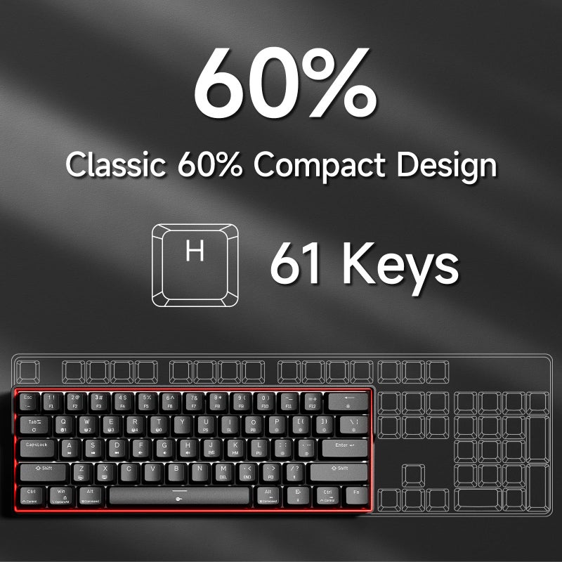 KEMOVE K61SE Gaming Mechanical Keyboard, 60 Percent Wired RGB Backlit N-Key Rollover Compact Mini 61 Keys Keyboard for PC Laptop, Red Switch - Image 2
