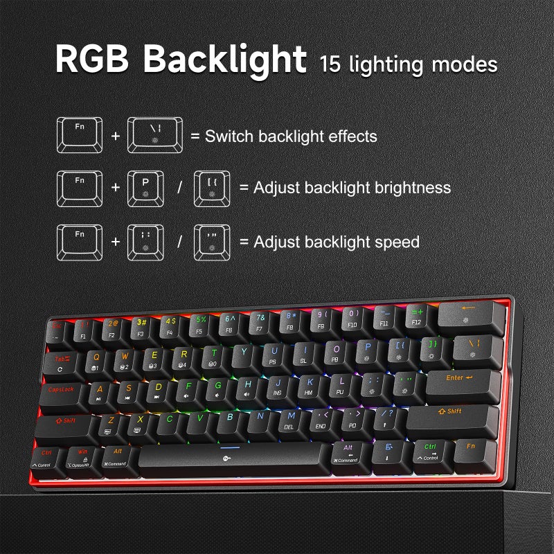 KEMOVE K61SE Gaming Mechanical Keyboard, 60 Percent Wired RGB Backlit N-Key Rollover Compact Mini 61 Keys Keyboard for PC Laptop, Red Switch - Image 4
