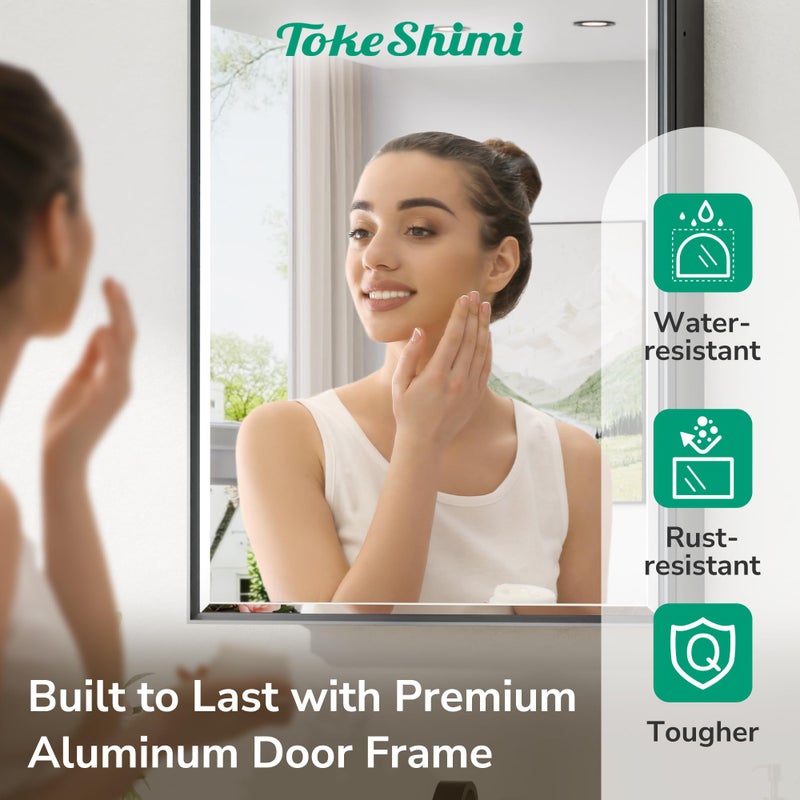 TokeShimi 12x36 Recessed Medicine Cabinet with Mirror Surface Mount, Aluminum Framed Metal Black Medicine Cabinet Mirrored, Bathroom Beveled Mirror with Storage Adjustable - Image 4