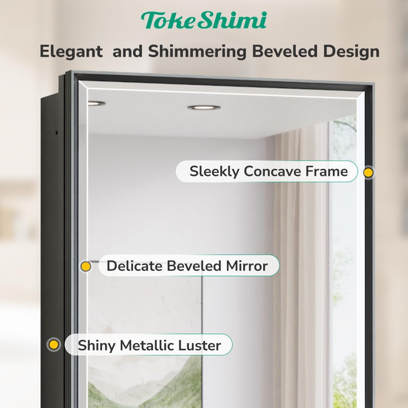 TokeShimi 12x36 Recessed Medicine Cabinet with Mirror Surface Mount, Aluminum Framed Metal Black Medicine Cabinet Mirrored, Bathroom Beveled Mirror with Storage Adjustable - Image 3