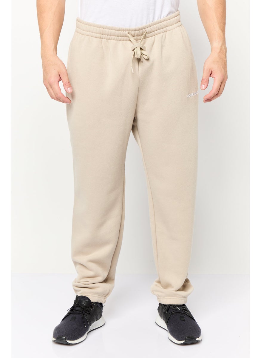 Core Elements Men Brand Logo Sweatpants, Beige  - Image 1