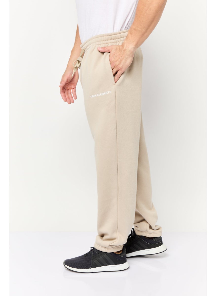 Core Elements Men Brand Logo Sweatpants, Beige  - Image 3