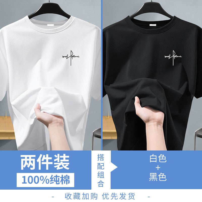 NASA joint fashion brand men's pure cotton short-sleeved t-shirt men's trendy versatile loose summer youth T-shirt half-sleeved - Image 1