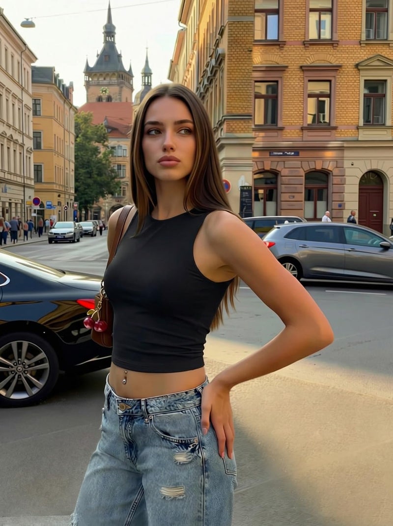 REORIA Women’s Sexy Sleeveless High Neck Racerback Cropped Tank Tops Cute Teen Girls Halter Neck Crop Tops Vest Black Large - Image 5