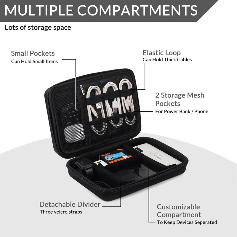 GadgetBite Hard Travel Electronic Organizer EVA Case for MacBook Power Adapter Chargers Cables Power Bank Magic Mouse Hard Drive USB Flash Disk SD Card Small Portable Accessories Bag -Black - Image 2