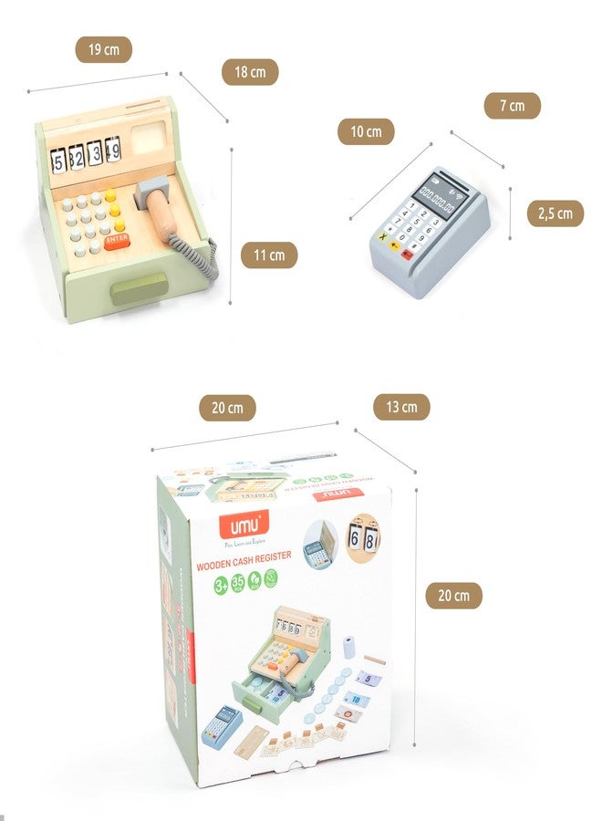 UMU® Wooden Cash Register for Kids - Includes Accessories (Scanner, Payment Terminal, Play Money, etc.), Role Play Shop & Accessories for Children Ages 3 4 5 6 - Image 4