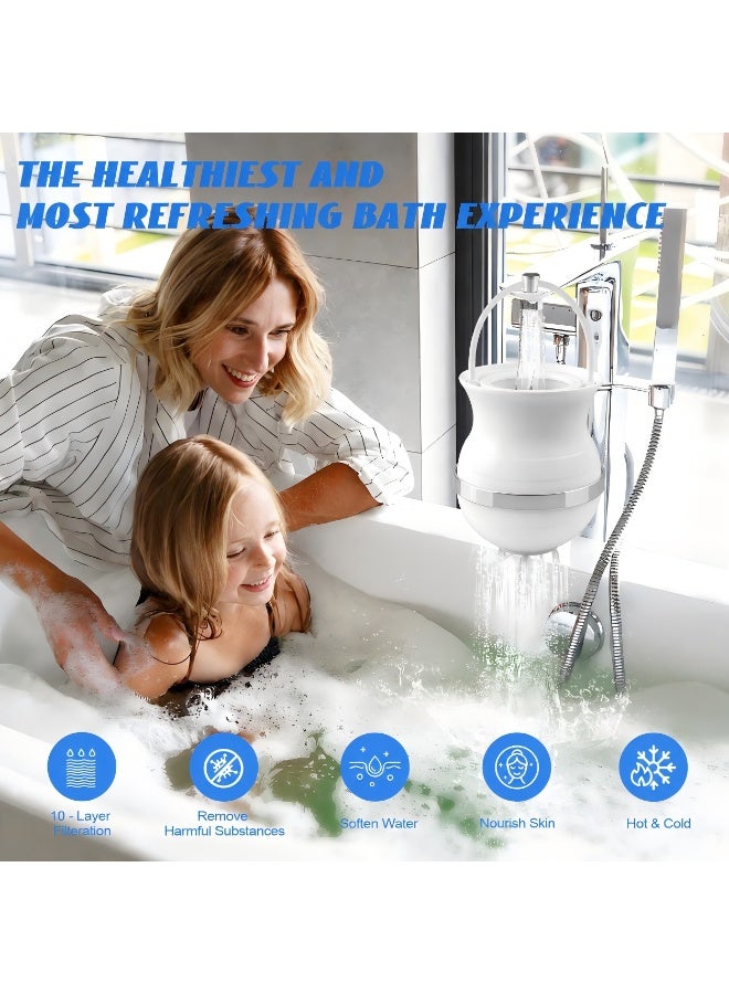 FEELSO 10 Stages Bath Filter for Tub with 2 Filters Cartridges, Water Purifier Bath Filter Faucet 2,500 Gallons Removes Chlorine, Shower Filter for Healthier Skin Hair White - Image 2