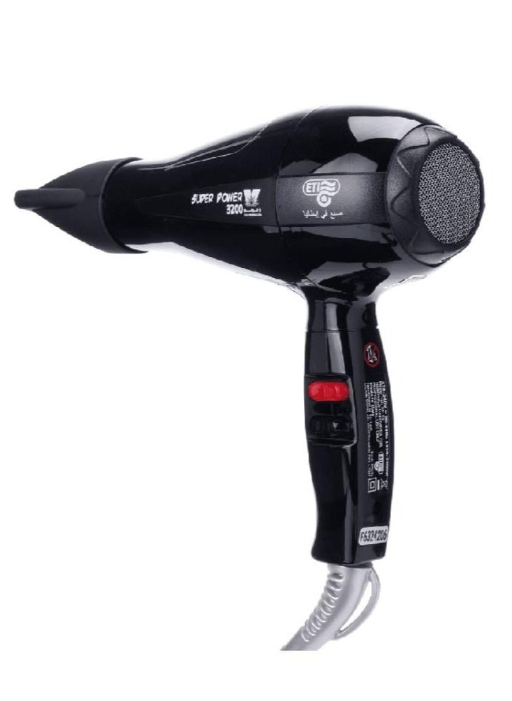 ETI - Italian Hair Dryer With an air Force of 3200 cm and a Temperature of 2200 Watt it is Suitable for Professional and Home Use - Image 1