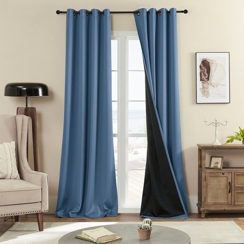 Rutterllow 100% Blackout Curtains  Full Shade Long Complete Drapes for Living Room  Thermal Insulated Bedroom Window Treatment Drapes (2 Panels  Stone Blue  52 x 90 inch) - Image 1