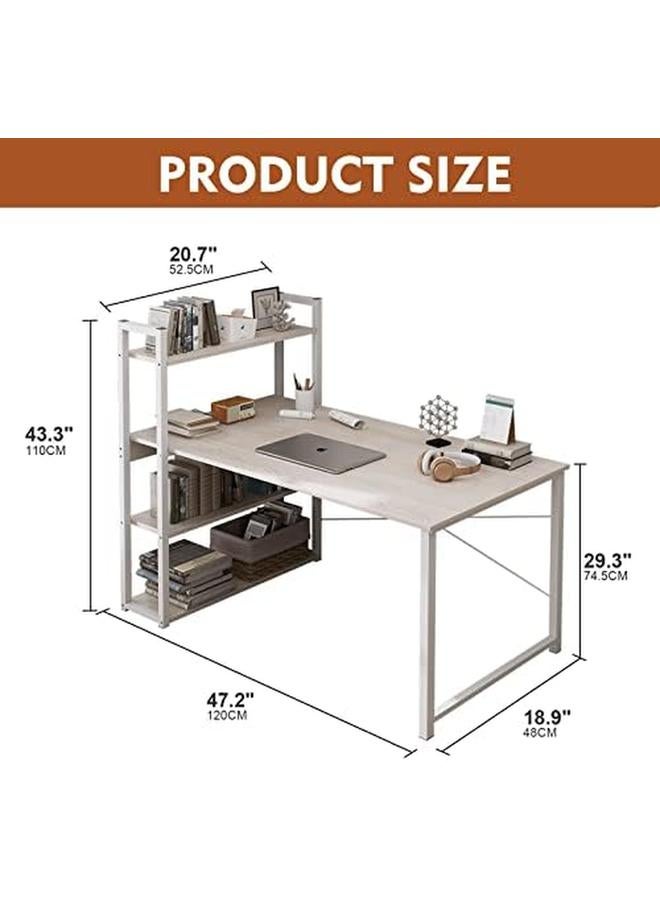 SKY-TOUCH Computer Desk With Shelves 120X48Cm Writing Desk With Storage Bookshelf Reversible Study Table Office Corner Desk With Shelves Home Office Desk With Bookshelf Easy Assemble - Image 3