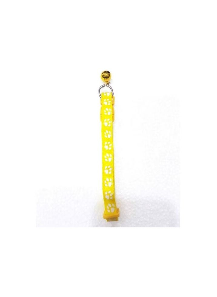 Pet Shop Dragon Mart Cat Collar Paw Print With Bell Reflective Adjustable Nylon Yellow 10-20cm