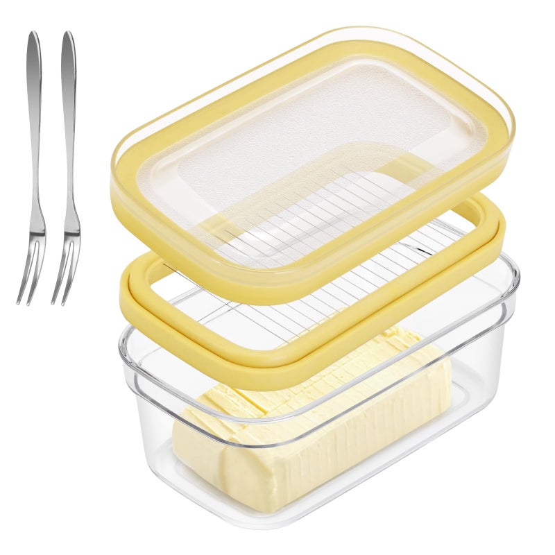 ShineMe Butter Slicer Cutter, Airtight Plastic Butter Dish with Lid, Butter Stick Container with 2pack Forks (280g) - Image 1
