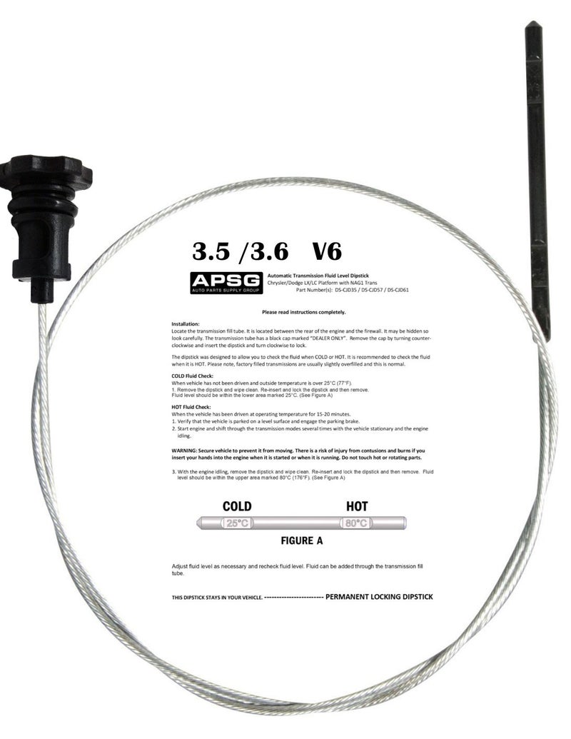 APSG V6 3.5/3.6 | Automatic Transmission Dipstick | Permanent Locking | for 300 300C C, Challenger, Charger, Magnum and NAG-1 / W5A580 | Stays in Vehicle ! | (Replaces Cap, top, Plug) - Image 1
