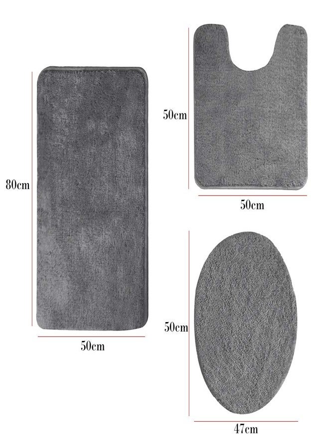 MIFXIN 3 Pieces Bathroom Rugs Set, Luxury Soft Chenille Bath Mats Set, Absorbent Shaggy Anti-Slip Bath Rugs, U-Shaped Toilet Mat + Shower Floor Mat +Toilet Lid Cover (Grey) - Image 3