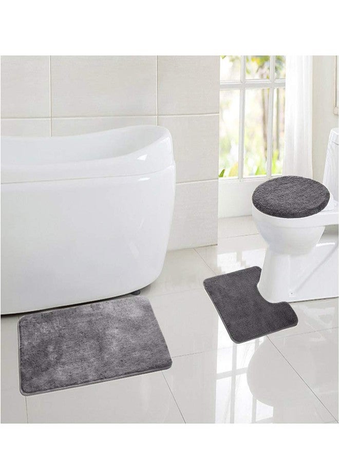 MIFXIN 3 Pieces Bathroom Rugs Set, Luxury Soft Chenille Bath Mats Set, Absorbent Shaggy Anti-Slip Bath Rugs, U-Shaped Toilet Mat + Shower Floor Mat +Toilet Lid Cover (Grey) - Image 4