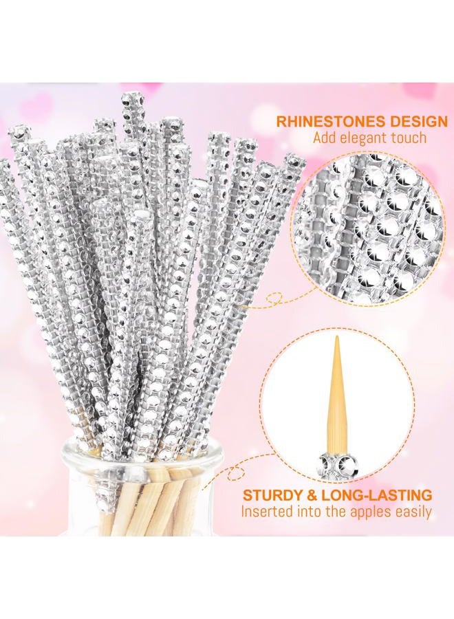 ZHBDMGK 24 Pack Bling Candy Apple Bamboo Sticks, Caramel Apple Wooden Pointed Skewers, Fruit Treats Cake Pop Decorative Sticks with Glass Bag Glitter Ribbons Tie for Party Supplies - Image 5