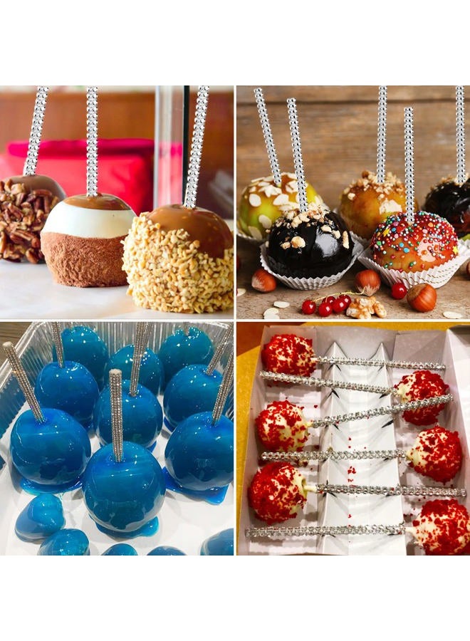 ZHBDMGK 24 Pack Bling Candy Apple Bamboo Sticks, Caramel Apple Wooden Pointed Skewers, Fruit Treats Cake Pop Decorative Sticks with Glass Bag Glitter Ribbons Tie for Party Supplies - Image 2