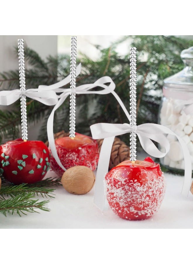 ZHBDMGK 24 Pack Bling Candy Apple Bamboo Sticks, Caramel Apple Wooden Pointed Skewers, Fruit Treats Cake Pop Decorative Sticks with Glass Bag Glitter Ribbons Tie for Party Supplies - Image 4
