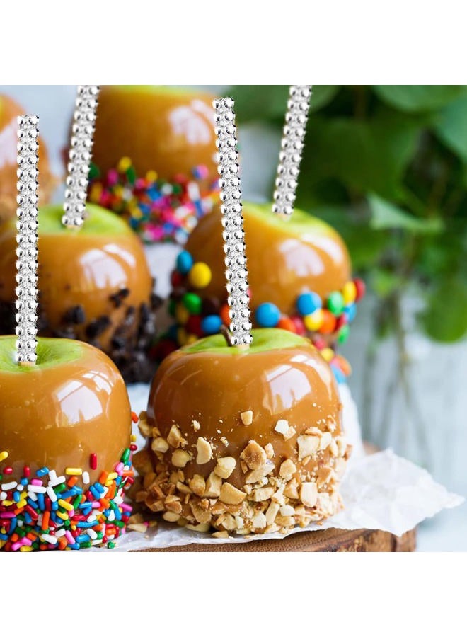 ZHBDMGK 24 Pack Bling Candy Apple Bamboo Sticks, Caramel Apple Wooden Pointed Skewers, Fruit Treats Cake Pop Decorative Sticks with Glass Bag Glitter Ribbons Tie for Party Supplies - Image 3