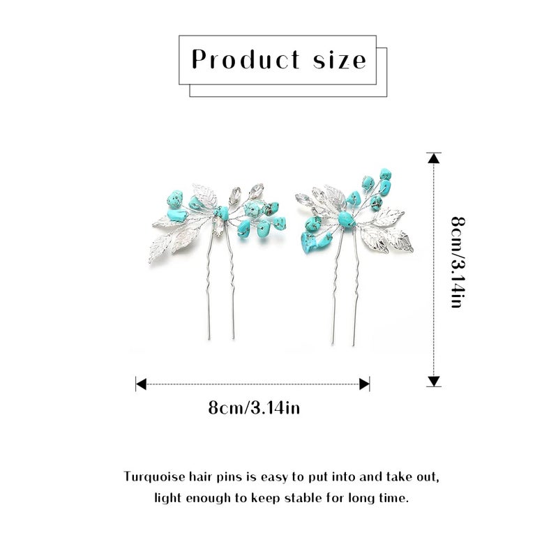 JEAIRTS Bridal Turquoise Hair Pins Silver Western Wedding Hair Accessories for Women - Image 4