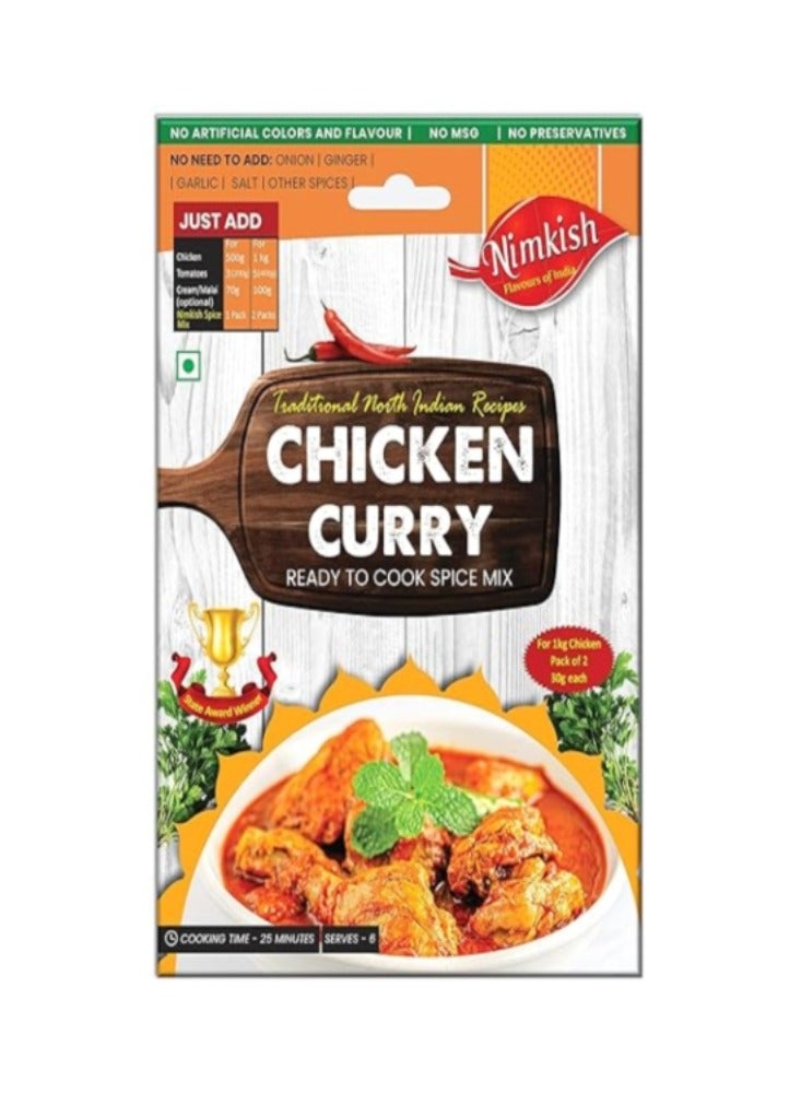 Nimkish Chicken Curry Masala 60g (Pack of 2, 30g each), Ready to Cook Spice Mix, Quick & Tasty Meals - Image 1