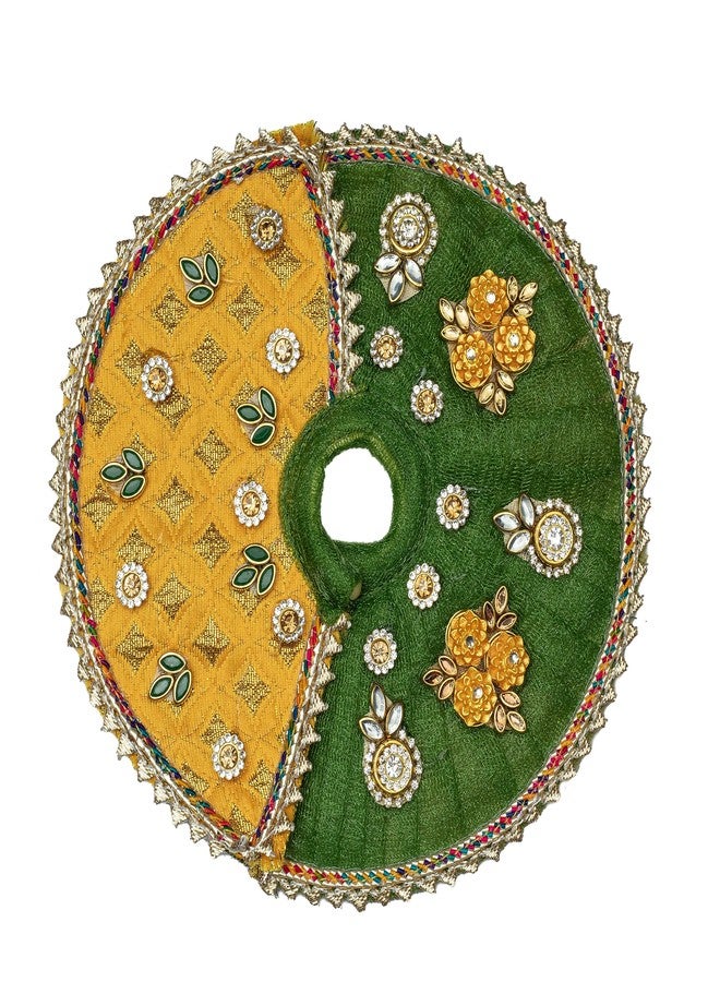 Aditri Creation Yellow & Green Designer God Cloth for Lord Krishan Ladu Laddu Gopal Kanaiya Bal Krishna Handwork Dress Poshak Vastra for Little Metal Idol Statue for Holi Decoration(Size:- 6" Inches) - Image 2