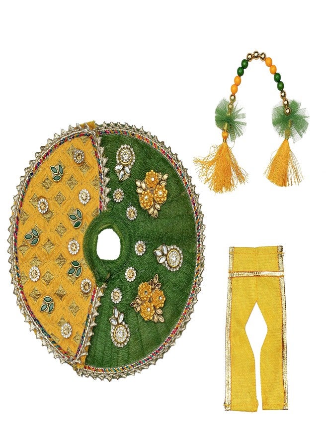 Aditri Creation Yellow & Green Designer God Cloth for Lord Krishan Ladu Laddu Gopal Kanaiya Bal Krishna Handwork Dress Poshak Vastra for Little Metal Idol Statue for Holi Decoration(Size:- 6" Inches) - Image 1