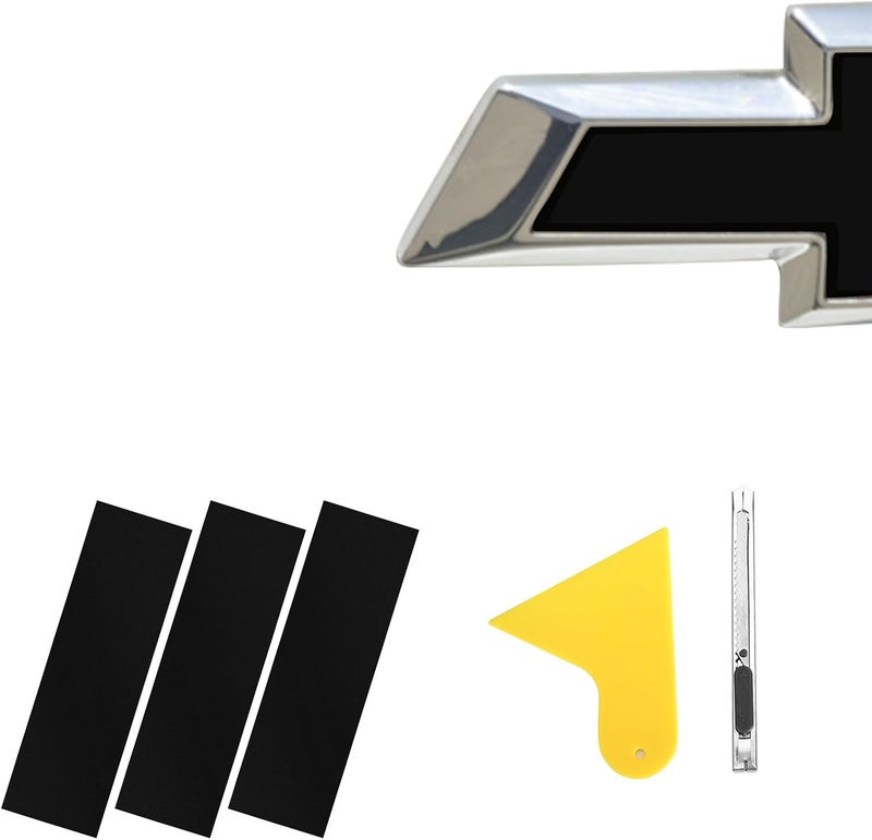BLAKAYA 11.8" x 4" Bowtie Emblem Wrap Kit for Chevy Logo Overlay Vinyl Wrap with Spatula and Cutter 3 Pcs Matte Black - Image 1