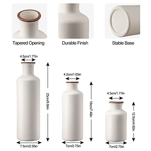 Gunlar 3Pcs Ceramic Vases, Rustic Decorative Flower Vases Set for Modern Farmhouse Decoration, Living Room Centerpieces and Events, Table, Bookshelf, Mantel and Entryway Decor (White) - Image 4