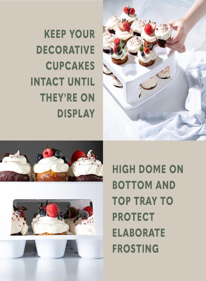 MosJos Cupcake Carrier 24 Count - Sturdy Cupcake Holder with Lid & 2 Handles, Stylish Two-Tier Cupcake Carrier/Stand, Spacious 3.5” Top & Bottom Tray - Image 3