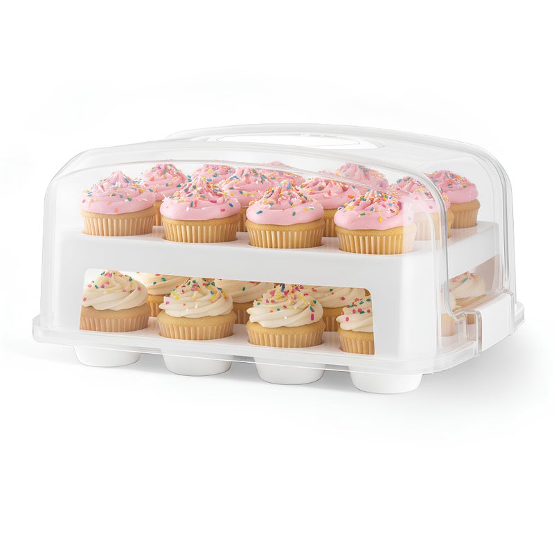 MosJos Cupcake Carrier 24 Count - Sturdy Cupcake Holder with Lid & 2 Handles, Stylish Two-Tier Cupcake Carrier/Stand, Spacious 3.5” Top & Bottom Tray - Image 1