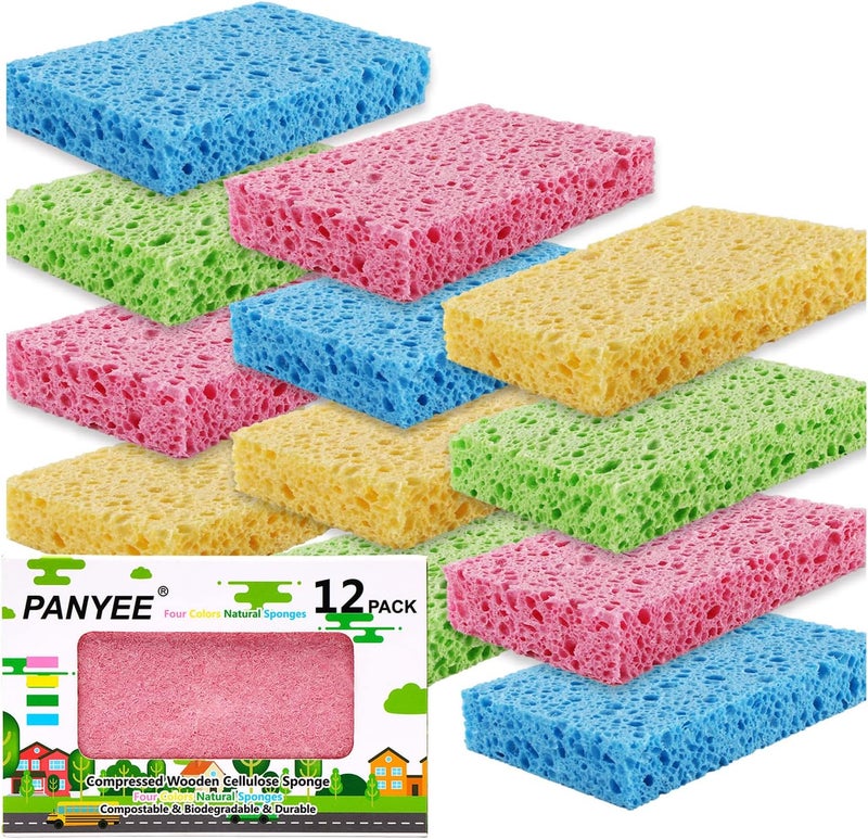 PANYEE Compressed Cellulose Kitchen Sponges 12Pack，Non-Scratch Biodegradable Natural Colorful Sponge Scrub for Dishes Cleaning,Funny DIY Sponge for Kids - Image 1
