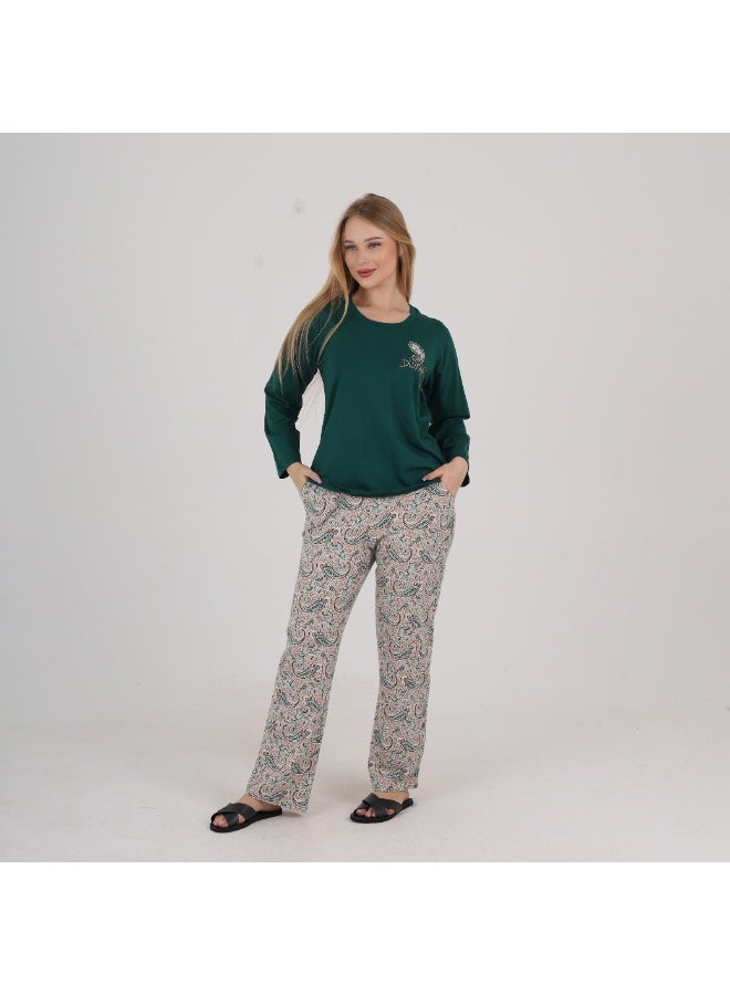 zecotex  Women Cotton Pajama Set M-3XL - Long Sleeve Soft Top & Paisley Printed Pants  Breathable Comfortable Sleepwear Loungewear - Premium Egyptian Cotton Homewear - Made in Egypt - Image 1