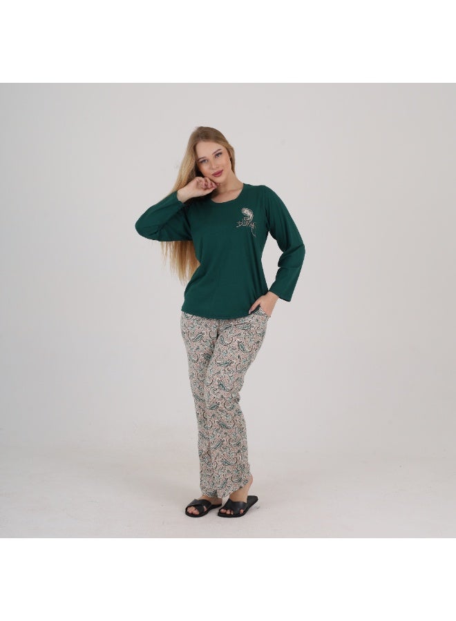zecotex  Women Cotton Pajama Set M-3XL - Long Sleeve Soft Top & Paisley Printed Pants  Breathable Comfortable Sleepwear Loungewear - Premium Egyptian Cotton Homewear - Made in Egypt - Image 2