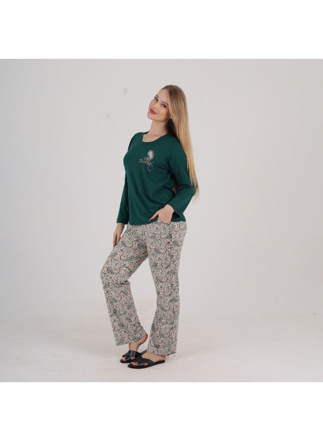 zecotex  Women Cotton Pajama Set M-3XL - Long Sleeve Soft Top & Paisley Printed Pants  Breathable Comfortable Sleepwear Loungewear - Premium Egyptian Cotton Homewear - Made in Egypt - Image 3