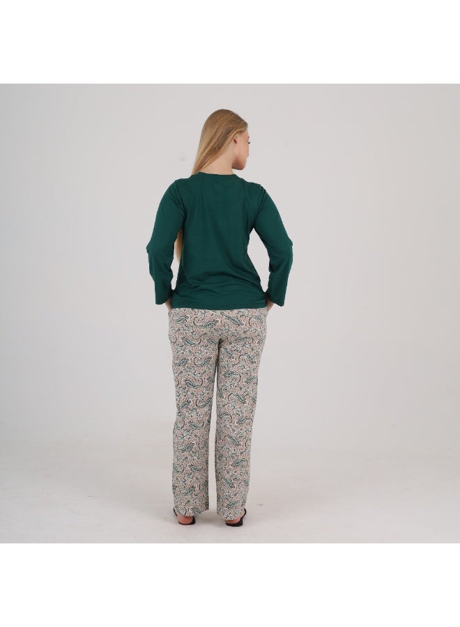 zecotex  Women Cotton Pajama Set M-3XL - Long Sleeve Soft Top & Paisley Printed Pants  Breathable Comfortable Sleepwear Loungewear - Premium Egyptian Cotton Homewear - Made in Egypt - Image 4