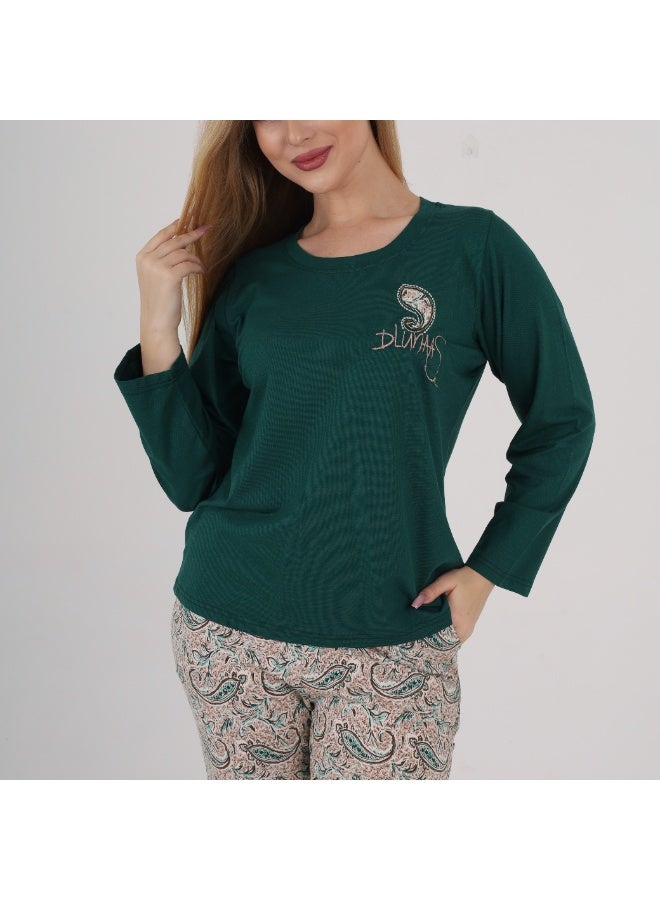 zecotex  Women Cotton Pajama Set M-3XL - Long Sleeve Soft Top & Paisley Printed Pants  Breathable Comfortable Sleepwear Loungewear - Premium Egyptian Cotton Homewear - Made in Egypt - Image 5