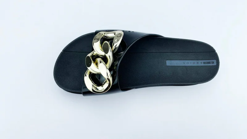 Voices Slide Soul Corrente 2K Women'S Anti Slip Sole  With Gold Chain Design Sandals - Black