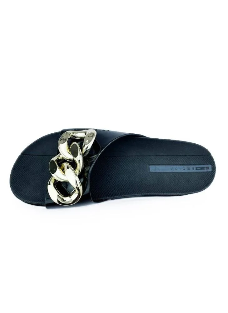 Voices Slide Soul Corrente 2K Women'S Anti Slip Sole  With Gold Chain Design Sandals - Black