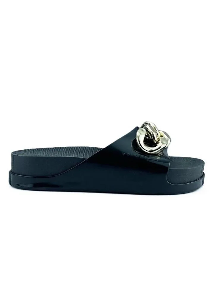 Slide Soul Corrente 2K Women'S Anti Slip Sole  With Gold Chain Design Sandals - Black
