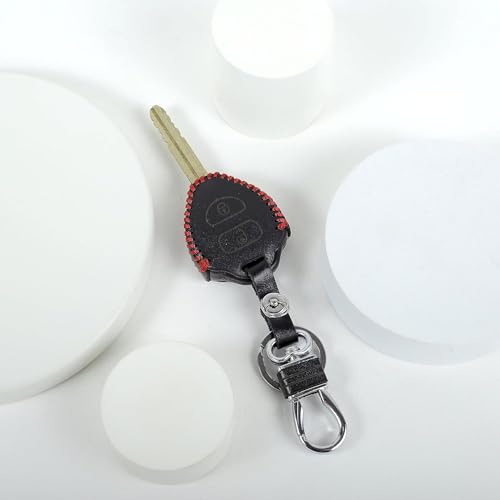 Aliens World Leather Smart Car Key Cover Case with Metal Hook Keychain for Toyota Old Innova (Black) - Image 2