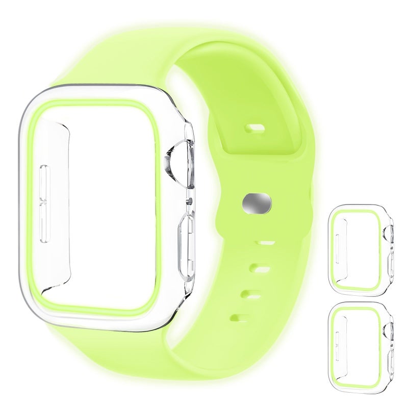 حزام سيليكون مضيء بتوهج أزرق، مقاس 42 مم، لساعة Apple Watch مع علبة مجوفة. - Image 1