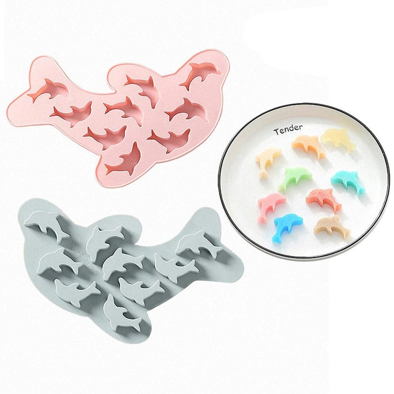 2Pcs Dolphin Chocolate Candy Silicone Mold Cake Fondant Gummy Fat Bomb Jelly Mould Ice Cube Tray Resin Clay Crayon Melt Mini Soap Mold Random Color