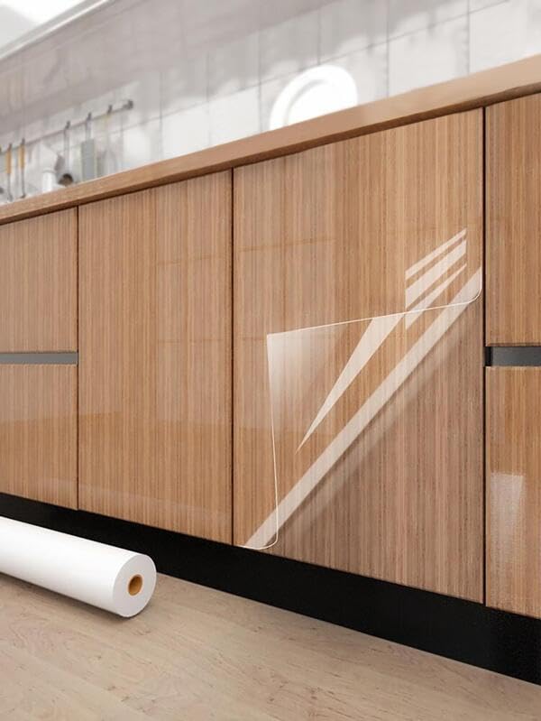 sia SIA VENDORS Wall Renovation Sticker for Kitchen Protector Transparent Waterproof Heat Resistant SelfAdhesive for Cupboard Doors Kitchen Dining Room Wood 23 x 220_Inch Clear Wall Renovation - Image 1