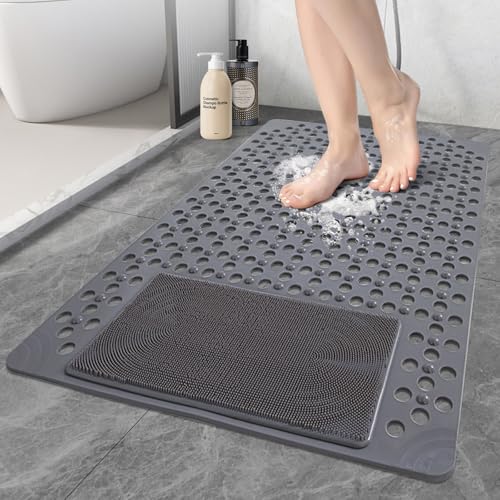 Mofonky Shower Mat Non Slip: 35.4" x 23.6" Large PVC Heavy Shower Mats for Inside Shower - Quick Dry Shower Foot Scrubber Matt with Drain Hole and Suction Cups for Elderly - Image 1