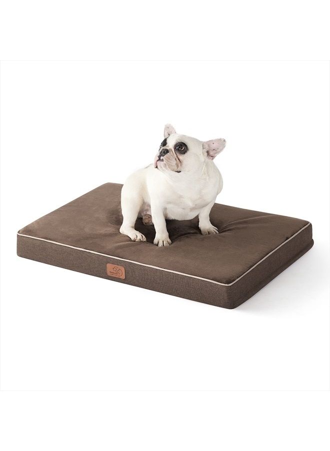 Bedsure Memory Foam Dog Bed for Medium Dogs - Orthopedic Waterproof Dog Bed for Crate with Removable Washable Cover and Nonskid Bottom - Plush Flannel Fleece Top Pet Bed, Brown - Image 1
