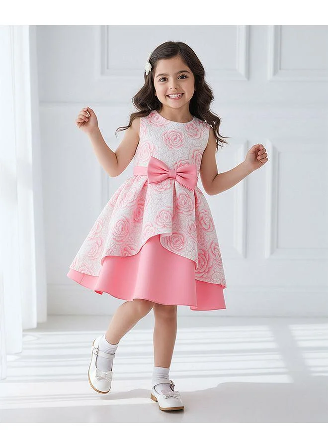 Mark & Mia Mark & Mia Floral Printed Bow Detail Sleeveless Party Dress - Pink