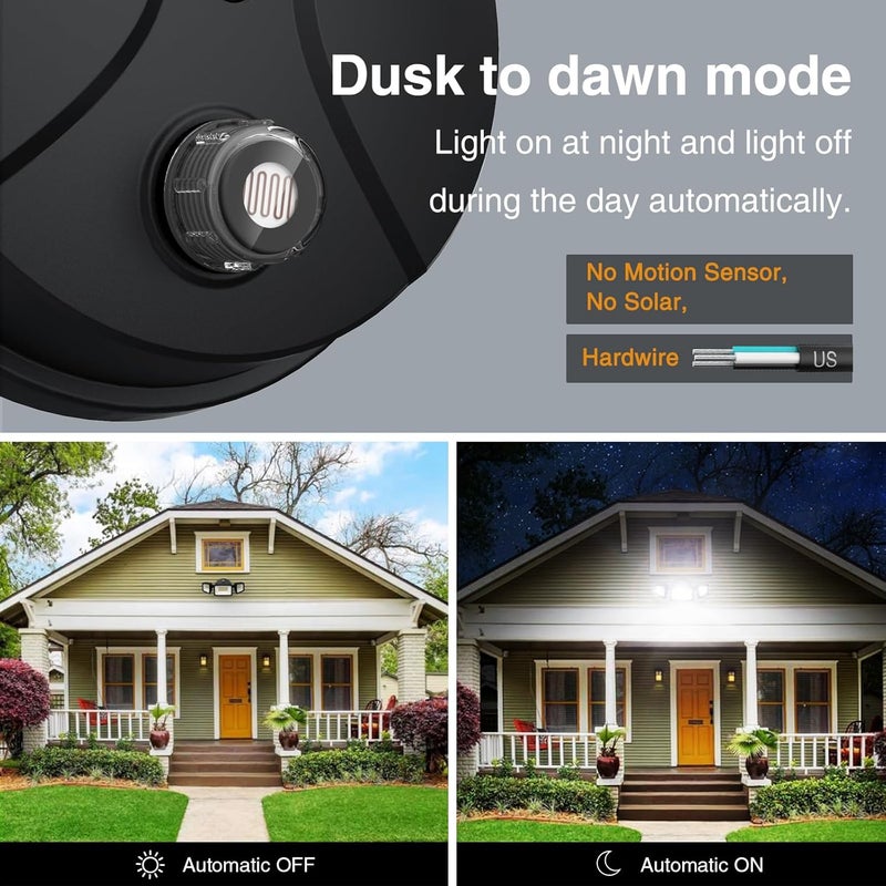 Onforu 70W LED Dusk to Dawn Flood Lights, 7000LM Black Exterior Security Outdoor Lighting,IP65 Waterproof Outdoor 3 Adjustable Heads Photocell Light Fixture,6500K Floodlight for Garage,Patio,Yard - Image 3